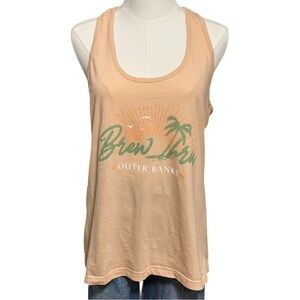 Brew Thru Outer Banks Graphic Racerback Tank – Peach – Size M